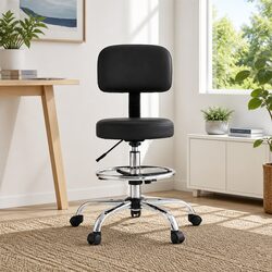 Ergonomic PU Leather Office Drafting Chair in Black