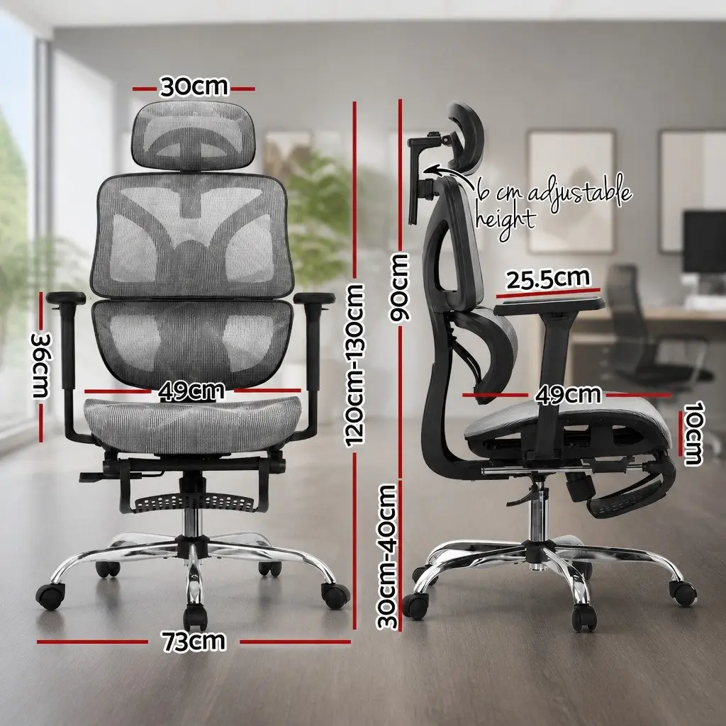 Grey High Back Ergonomic Office Chair with Footrest