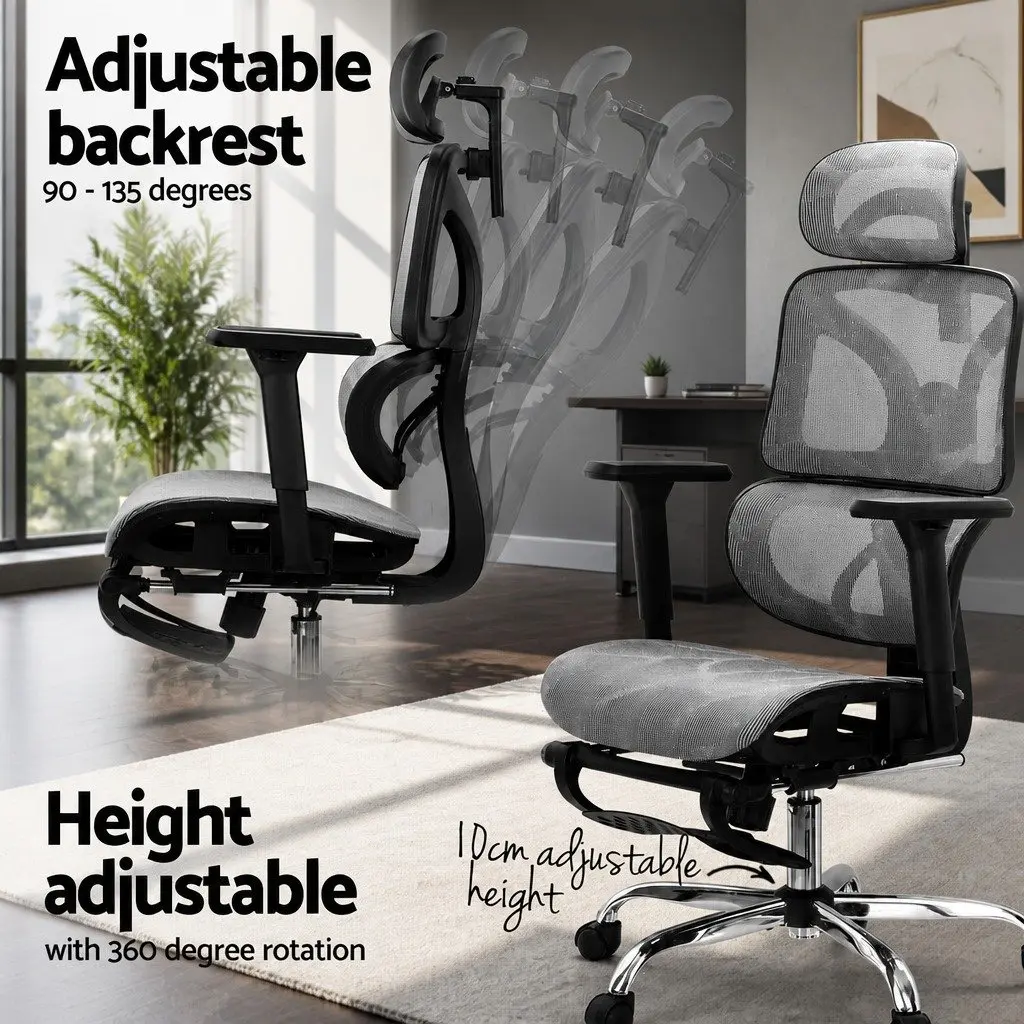 Grey High Back Ergonomic Office Chair with Footrest