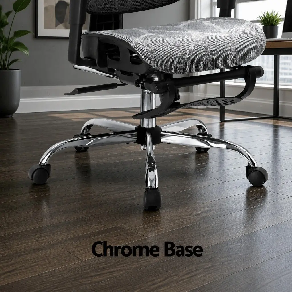 Grey High Back Ergonomic Office Chair with Footrest