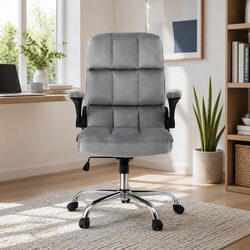 Mid-Back Velvet Office Chair with Armrests in Grey