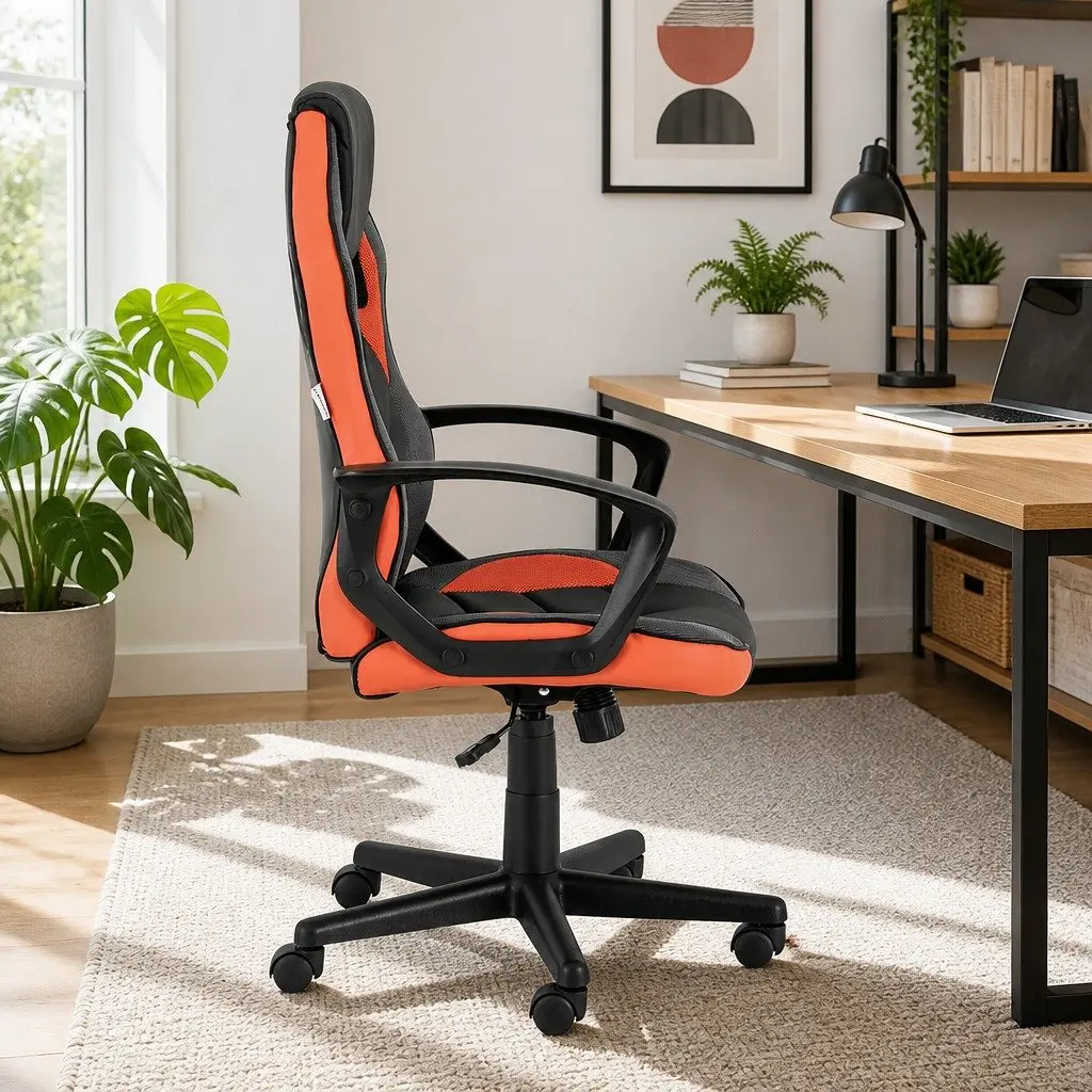 Gaming Office Chair High Back Orange PU Leather and Mesh Adjustable