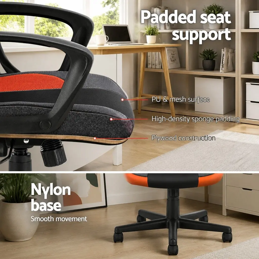 Gaming Office Chair High Back Orange PU Leather and Mesh Adjustable