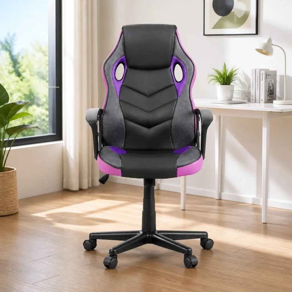 Purple High-Back Gaming Office Chair with Adjustable Height