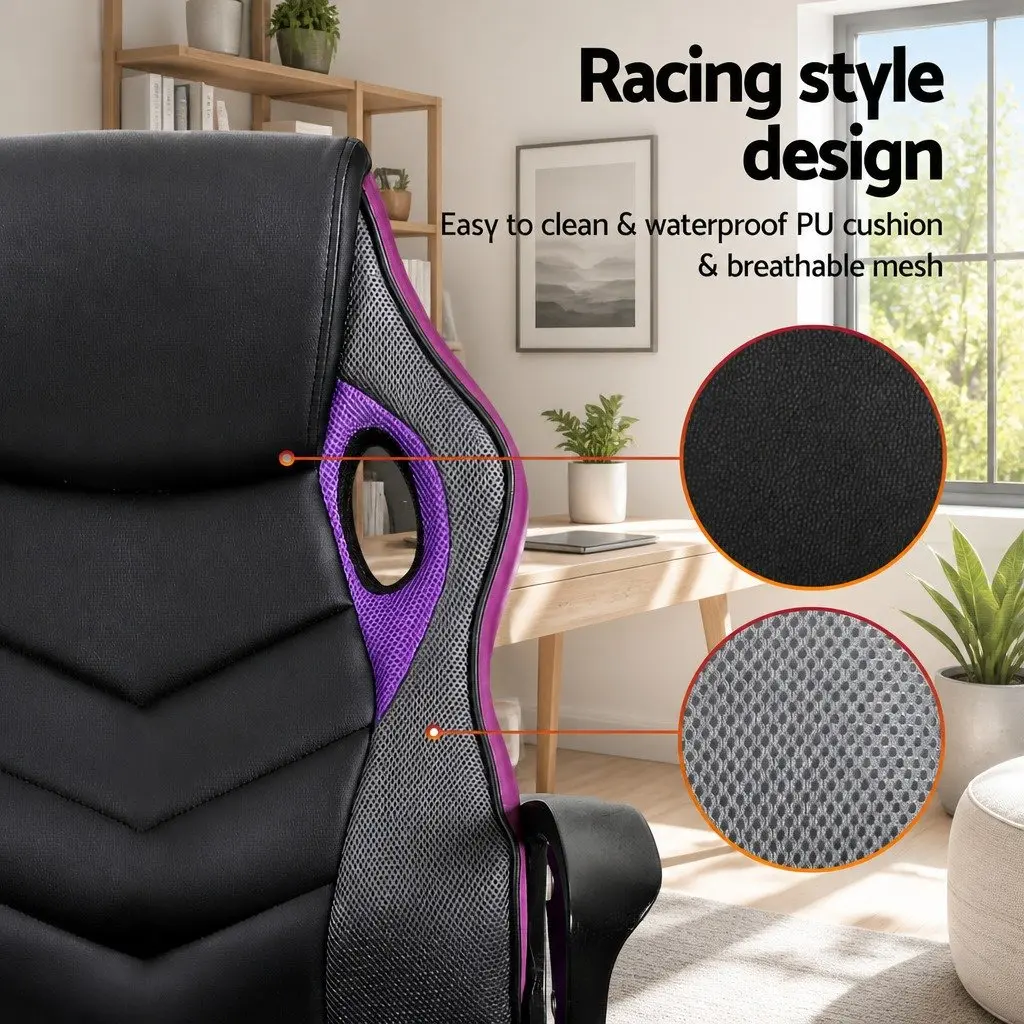 Purple High-Back Gaming Office Chair with Adjustable Height