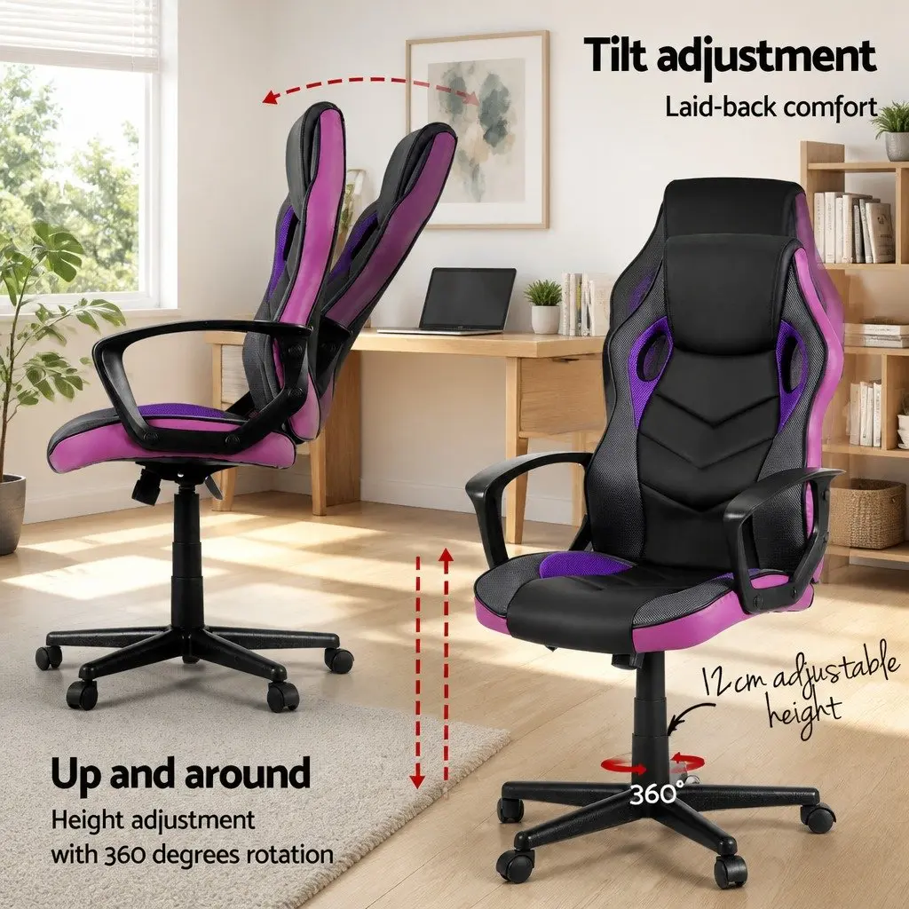 Purple High-Back Gaming Office Chair with Adjustable Height