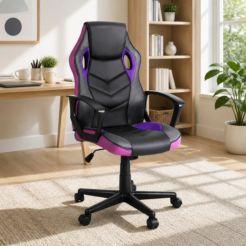 Purple High-Back Gaming Office Chair with Adjustable Height