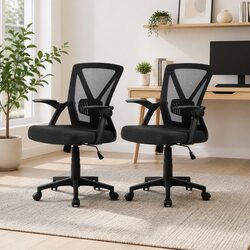 Ergonomic Mesh Office Chair Mid Back Black 2 Pack