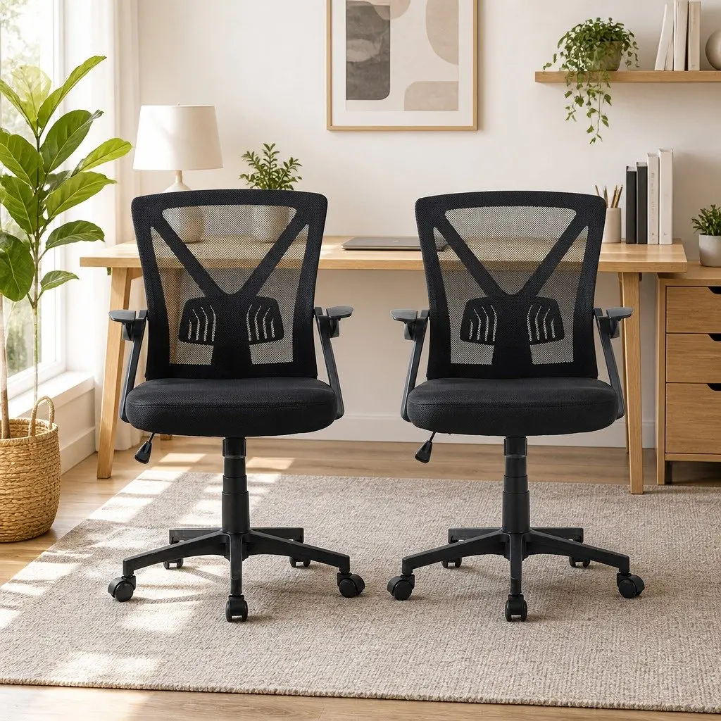 Ergonomic Mesh Office Chair Mid Back Black 2 Pack