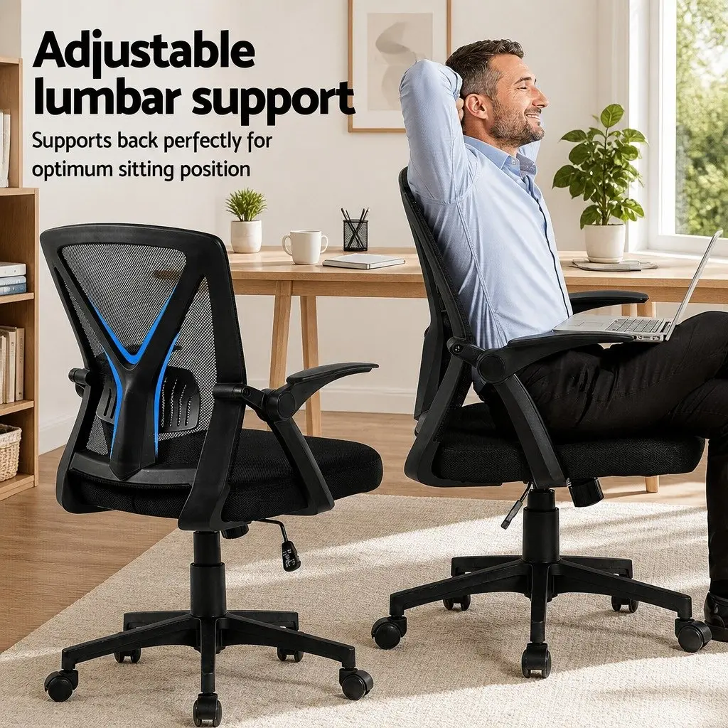 Ergonomic Mesh Office Chair Mid Back Black 2 Pack