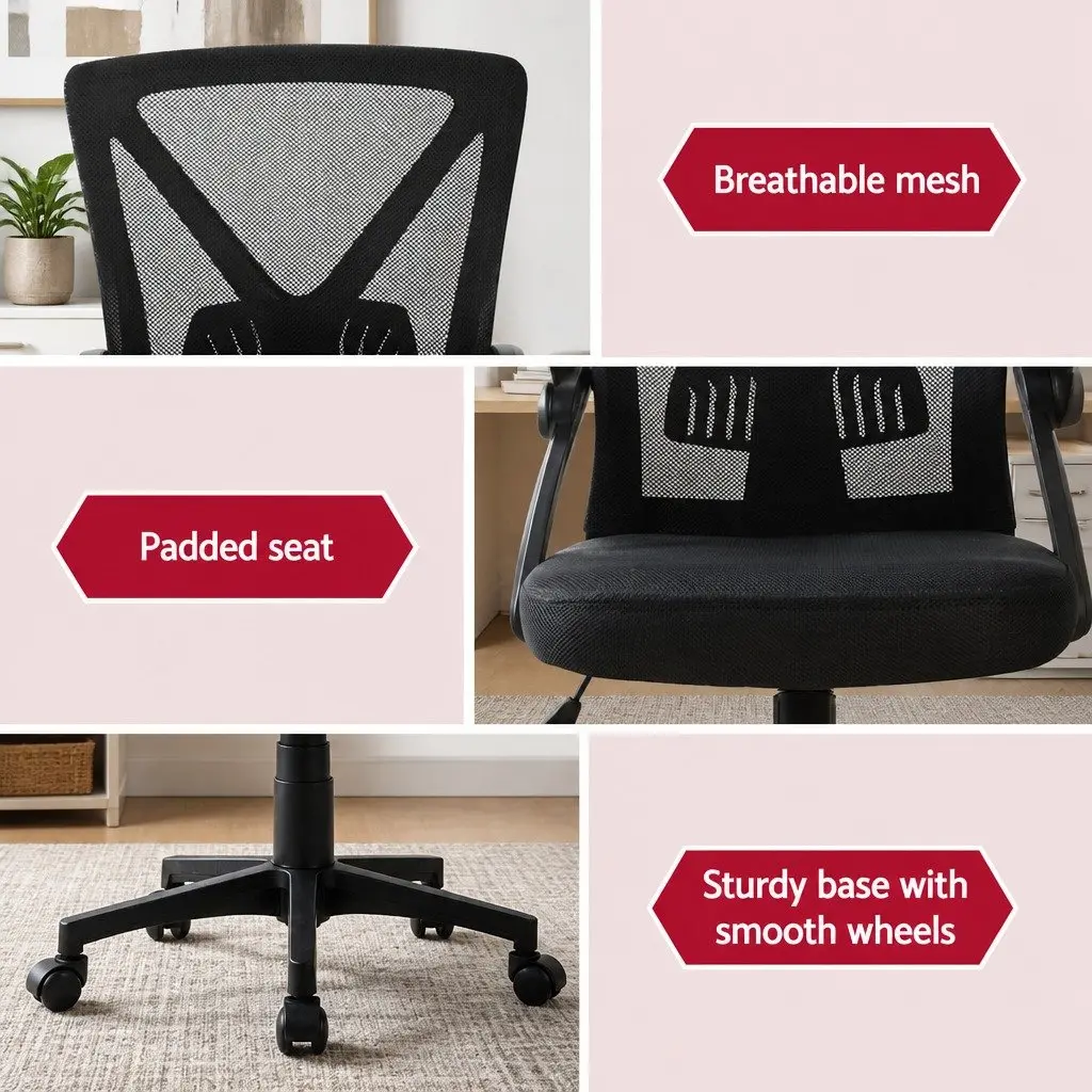 Ergonomic Mesh Office Chair Mid Back Black 2 Pack