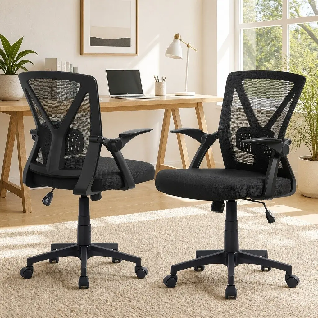 Ergonomic Mesh Office Chair Mid Back Black 2 Pack