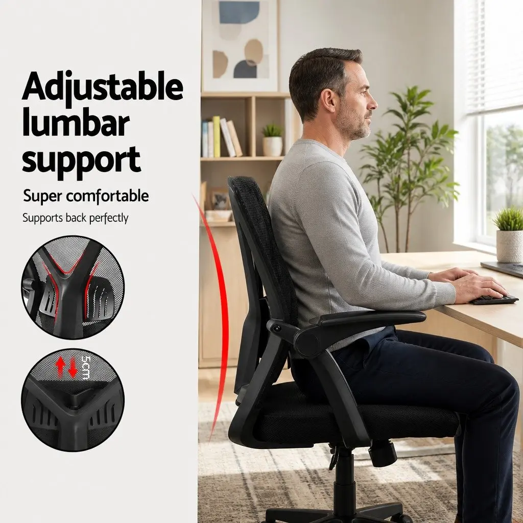Mesh Office Chair Mid Back Black Adjustable Lumbar Support Ergonomic Computer