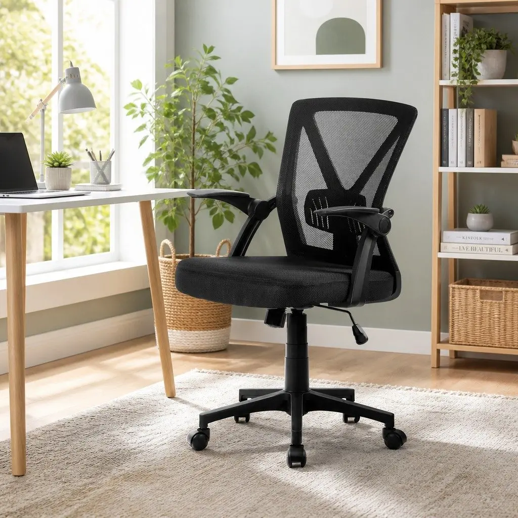 Mesh Office Chair Mid Back Black Adjustable Lumbar Support Ergonomic Computer