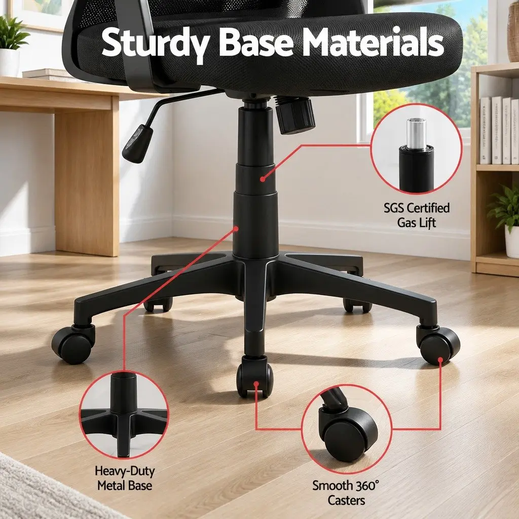 Mesh Office Chair Mid Back Black Adjustable Lumbar Support Ergonomic Computer