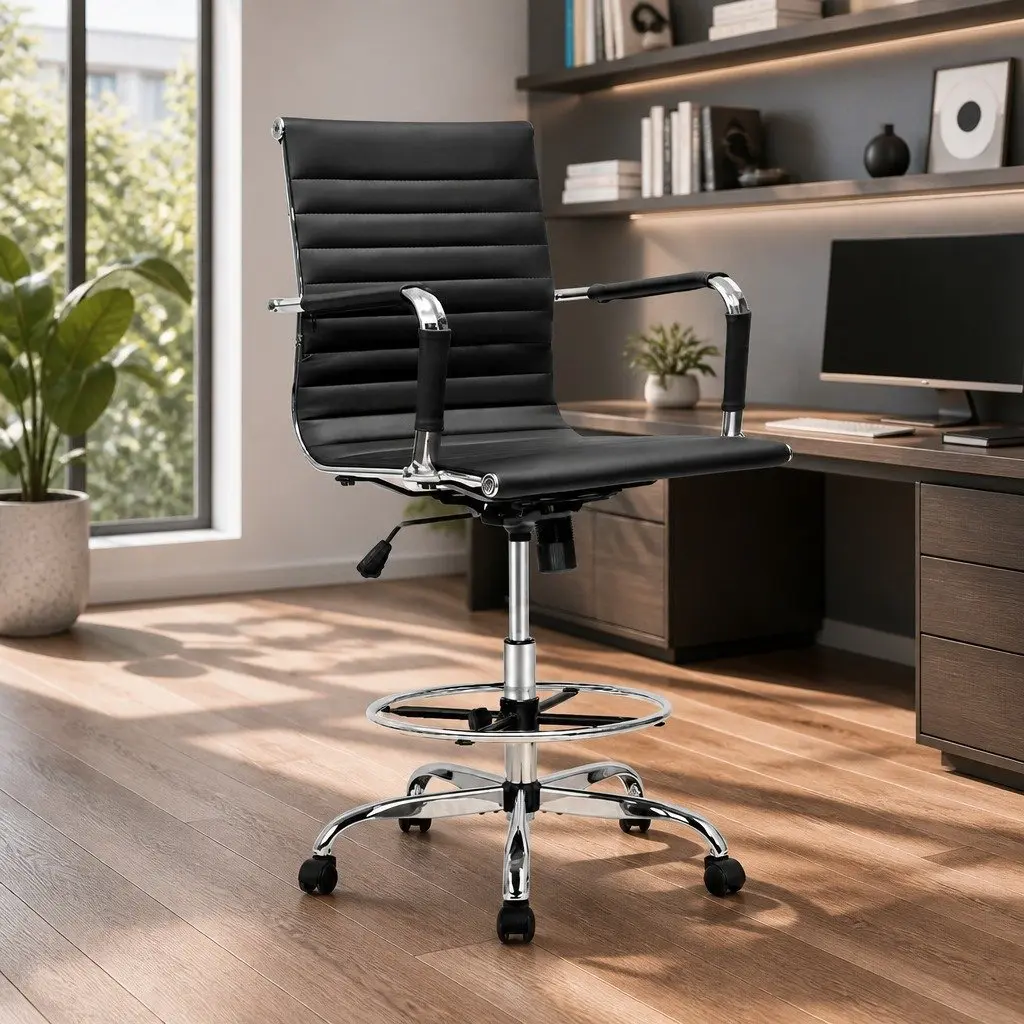 Black PU Leather Drafting Stool
