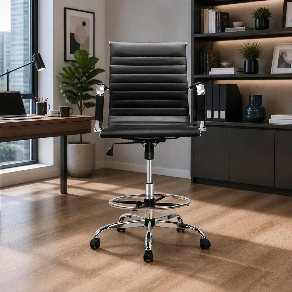 Black PU Leather Drafting Stool
