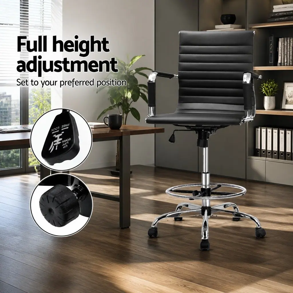Black PU Leather Drafting Stool