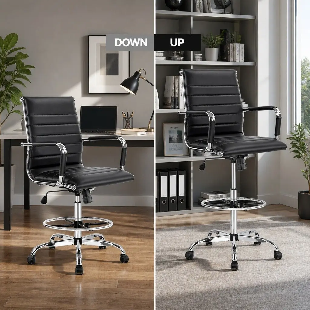 Black PU Leather Drafting Stool