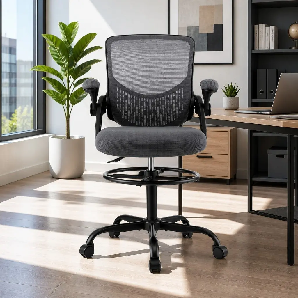 Mesh Drafting Chair with Adjustable Footrest