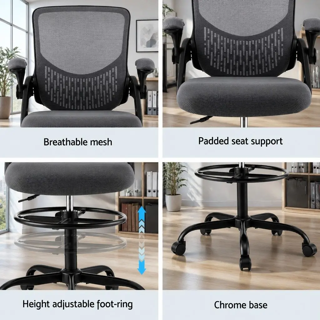 Mesh Drafting Chair with Adjustable Footrest
