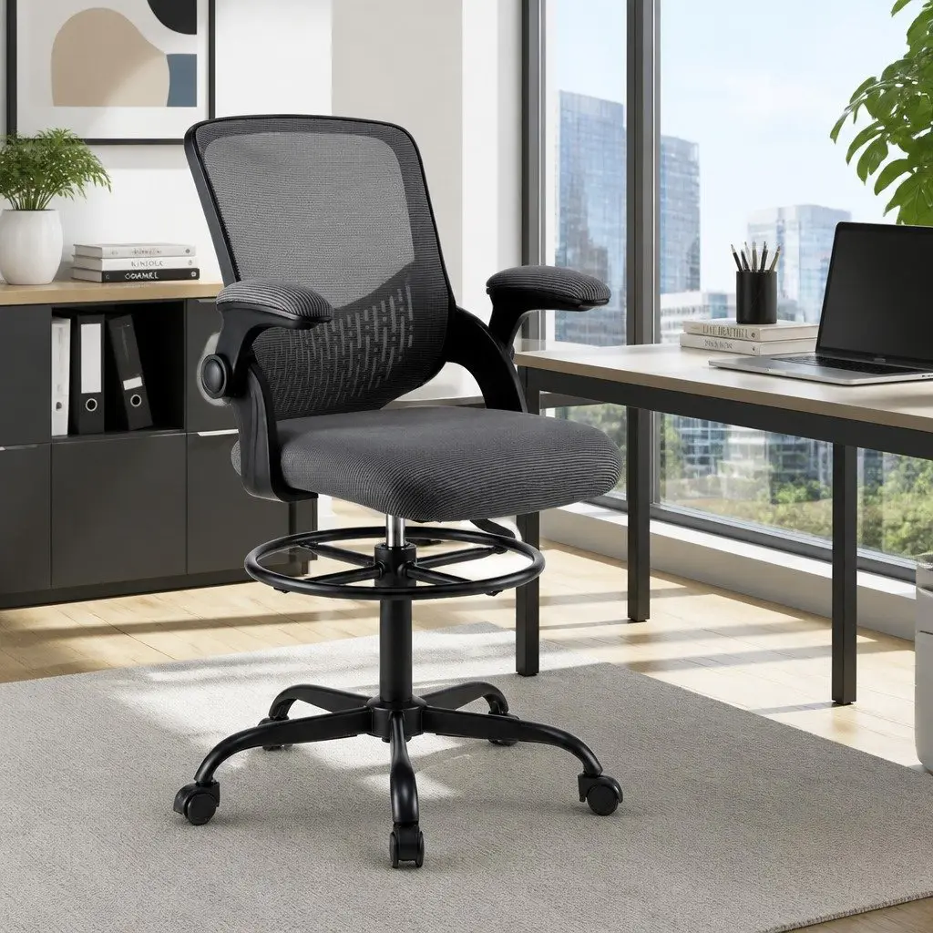 Mesh Drafting Chair with Adjustable Footrest