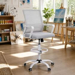 Height Adjustable White Mesh Drafting Chair