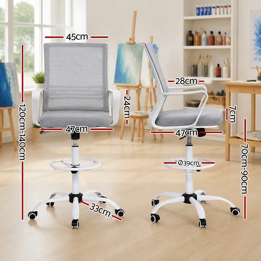 Office Drafting Chair White Mesh Height Adjustable Chrome Base