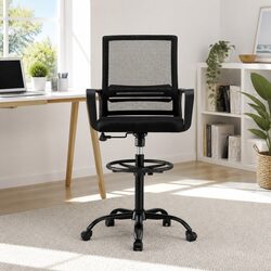 Comfortable Black Mesh Drafting Chair with Adjustable Height