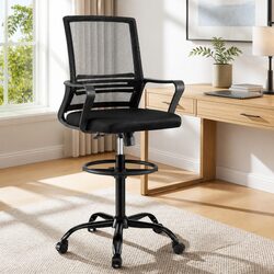 Comfortable Black Mesh Drafting Chair with Adjustable Height