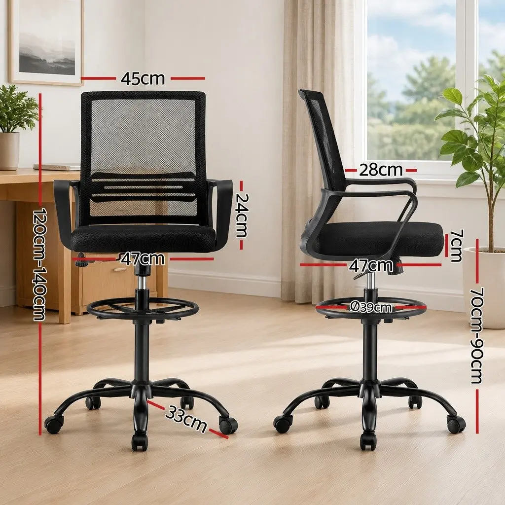 Drafting Chair Mesh Adjustable Height Swivel Black Chrome