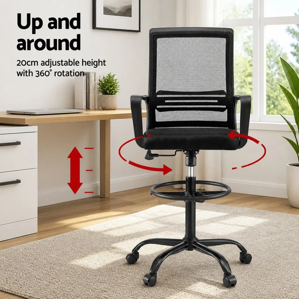 Drafting Chair Mesh Adjustable Height Swivel Black Chrome