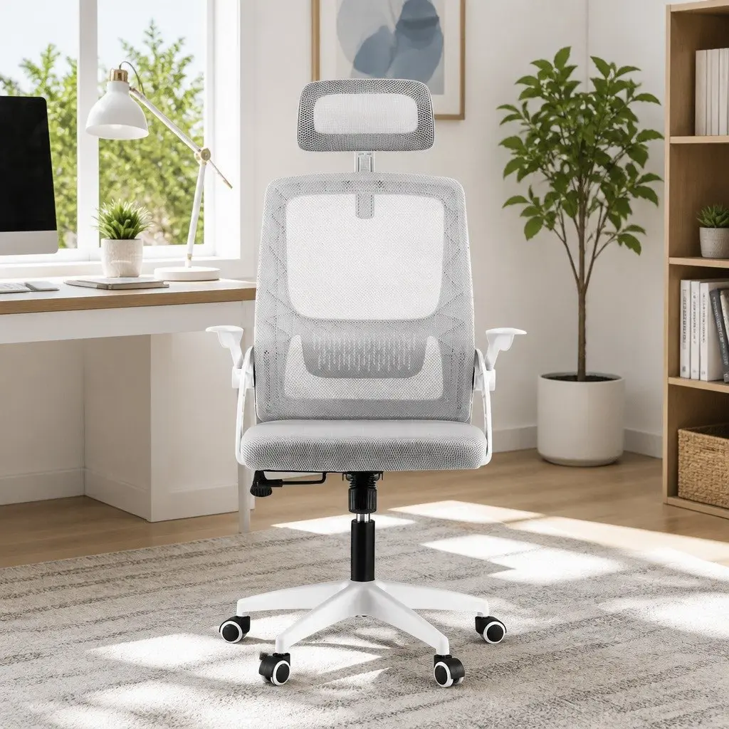 Ergonomic Office Chair High-Back Adjustable Headrest Grey Mesh