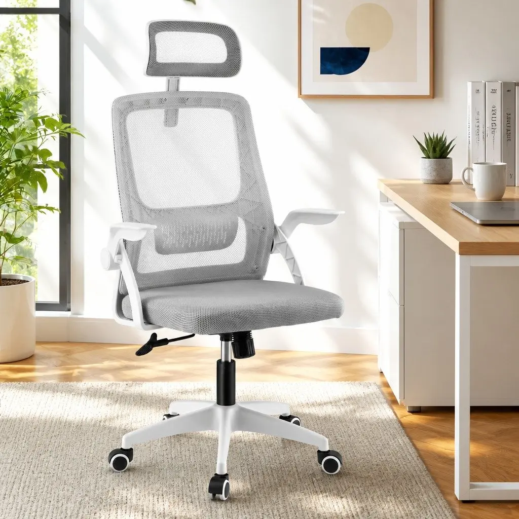 Ergonomic Office Chair High-Back Adjustable Headrest Grey Mesh