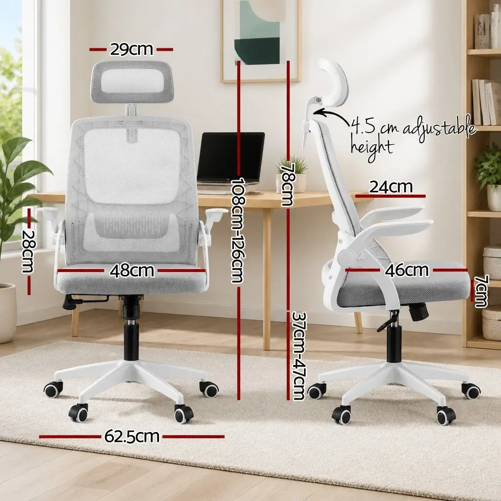 Ergonomic Office Chair High-Back Adjustable Headrest Grey Mesh