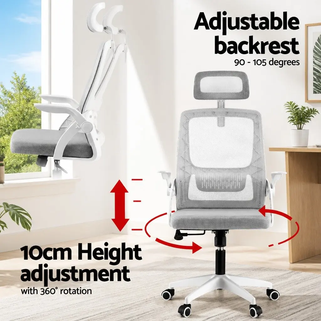 Ergonomic Office Chair High-Back Adjustable Headrest Grey Mesh