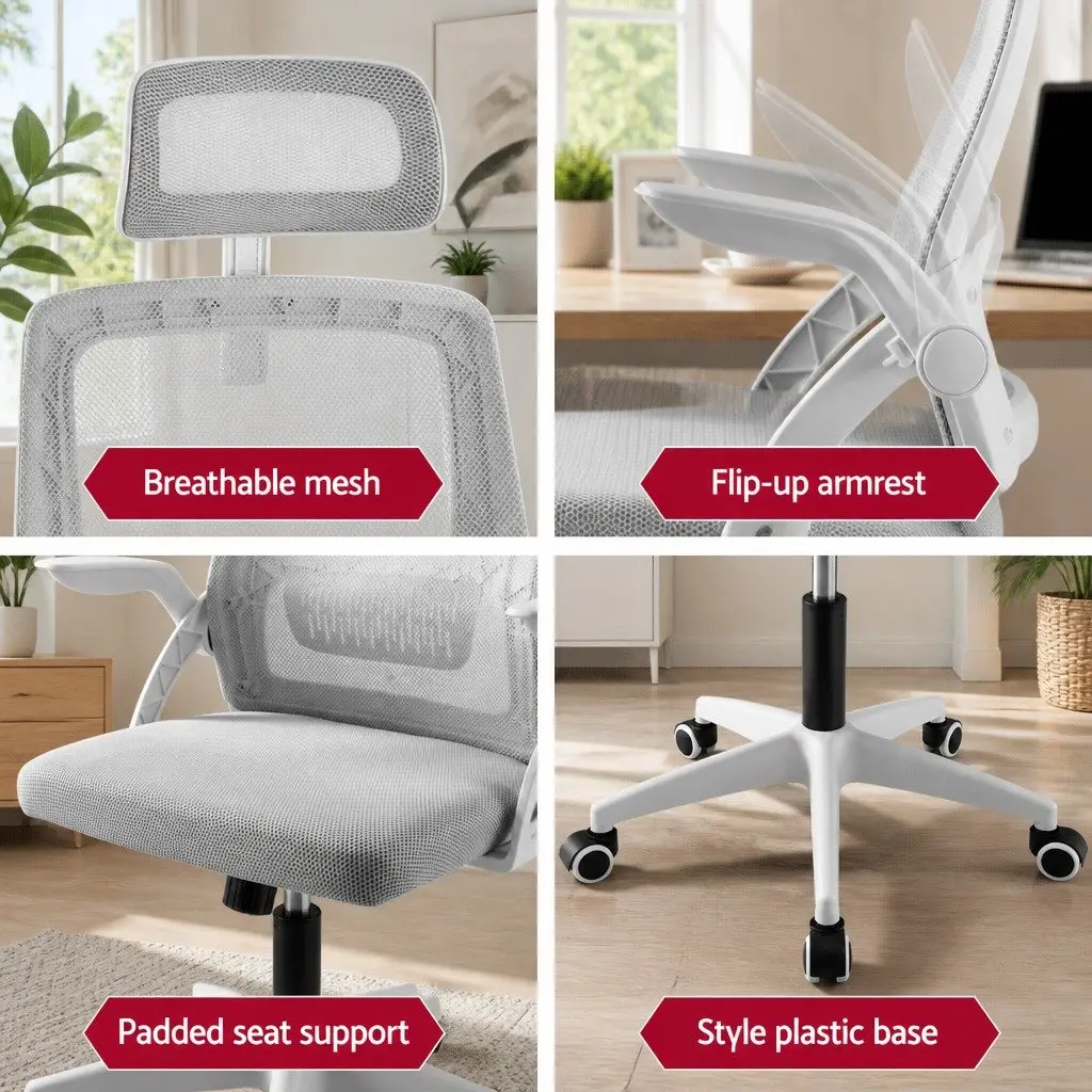 Ergonomic Office Chair High-Back Adjustable Headrest Grey Mesh