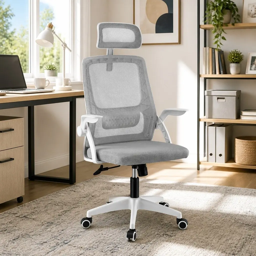 Ergonomic Office Chair High-Back Adjustable Headrest Grey Mesh
