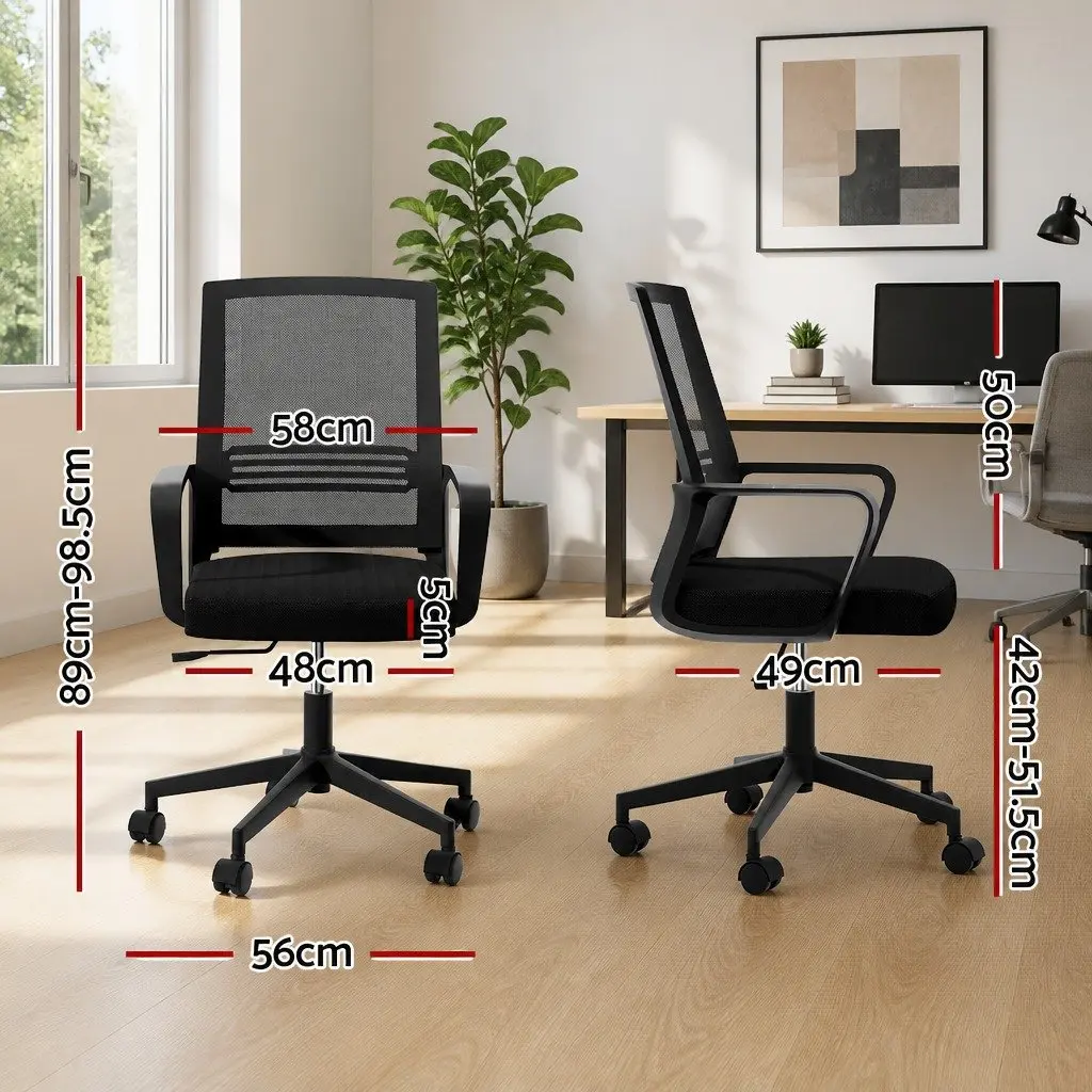 Mesh Office Chair Mid Back Black Padded Seat Adjustable Height Plastic Base