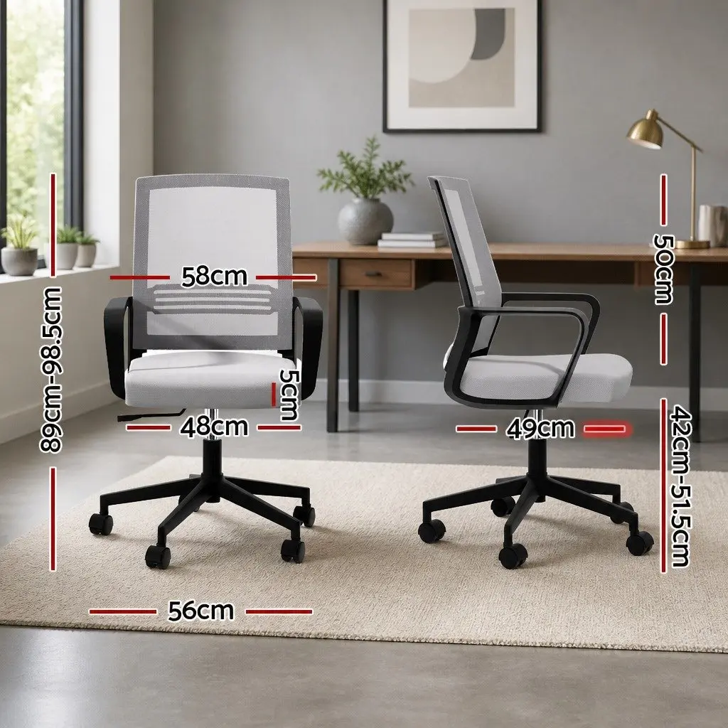 Office Chair Mesh Mid Back Grey Padded Seat Adjustable Height Plastic Base
