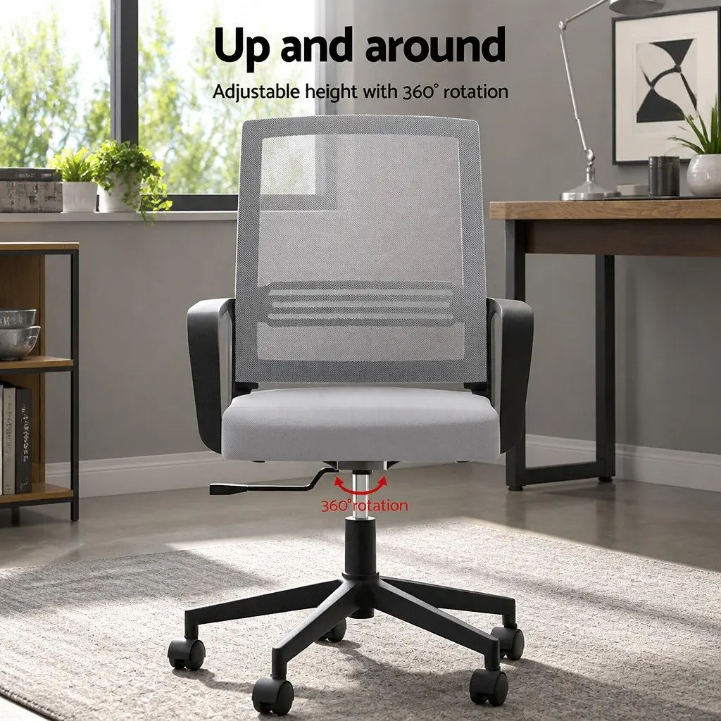 Office Chair Mesh Mid Back Grey Padded Seat Adjustable Height Plastic Base