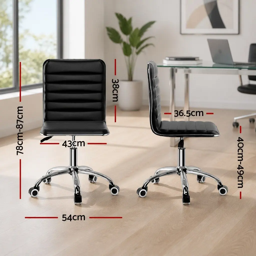 Office Chair Low Back Padded Swivel Desk Chair Black PU Leather