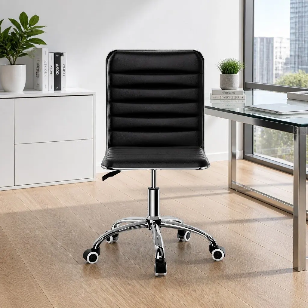 Office Chair Low Back Padded Swivel Desk Chair Black PU Leather