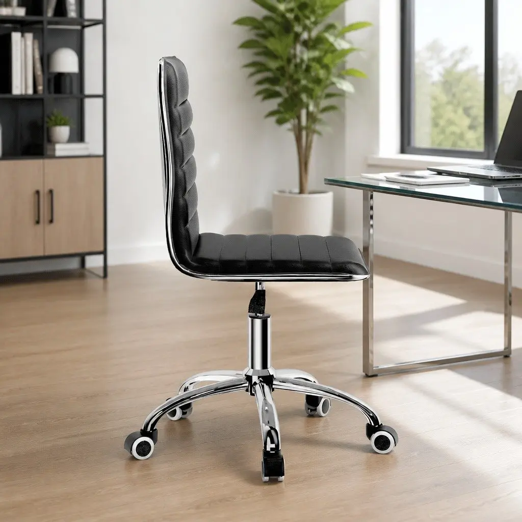 Office Chair Low Back Padded Swivel Desk Chair Black PU Leather