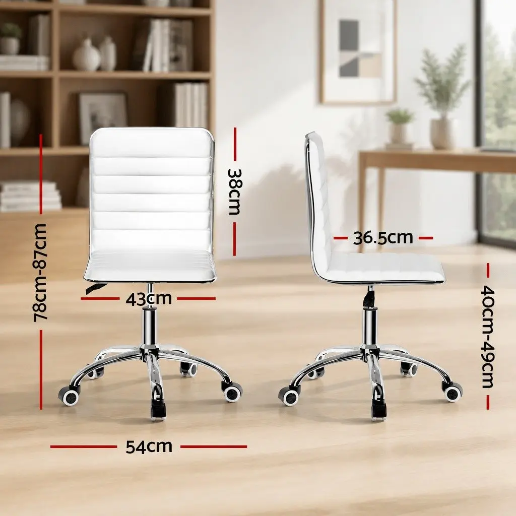 Office Chair Low Back Rotatable White PU Leather