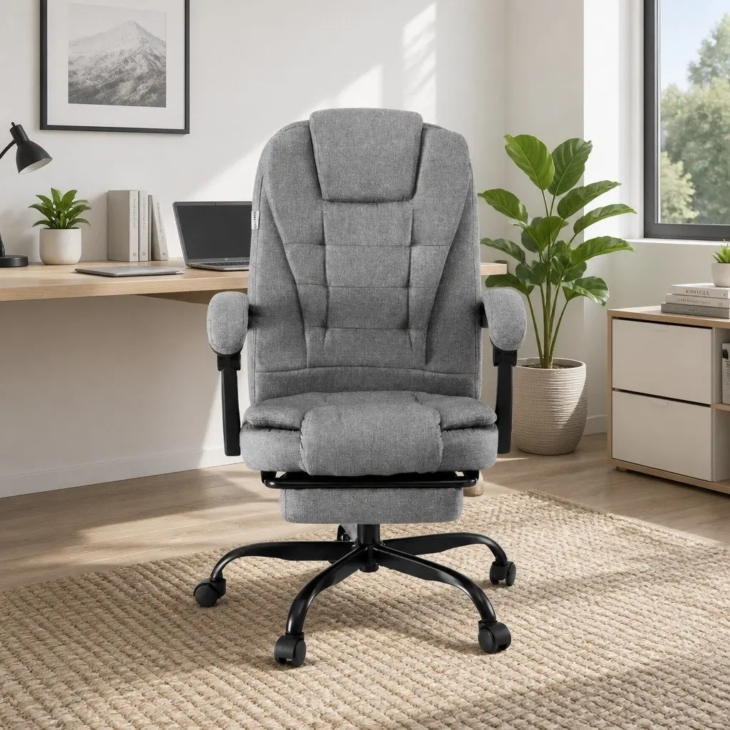 High Back Grey Fabric Executive Office Chair with Footrest