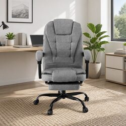 High Back Grey Fabric Executive Office Chair with Footrest