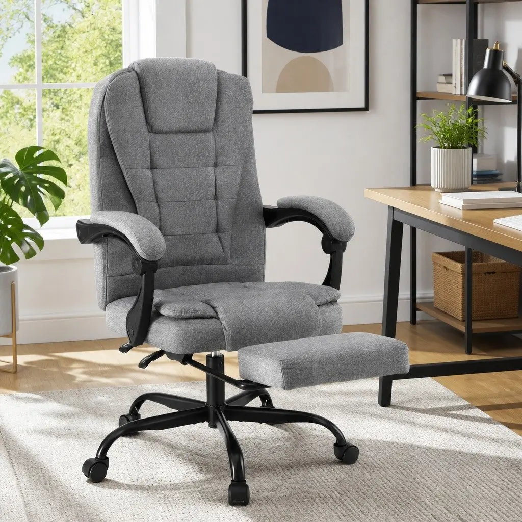 High Back Grey Fabric Executive Office Chair with Footrest