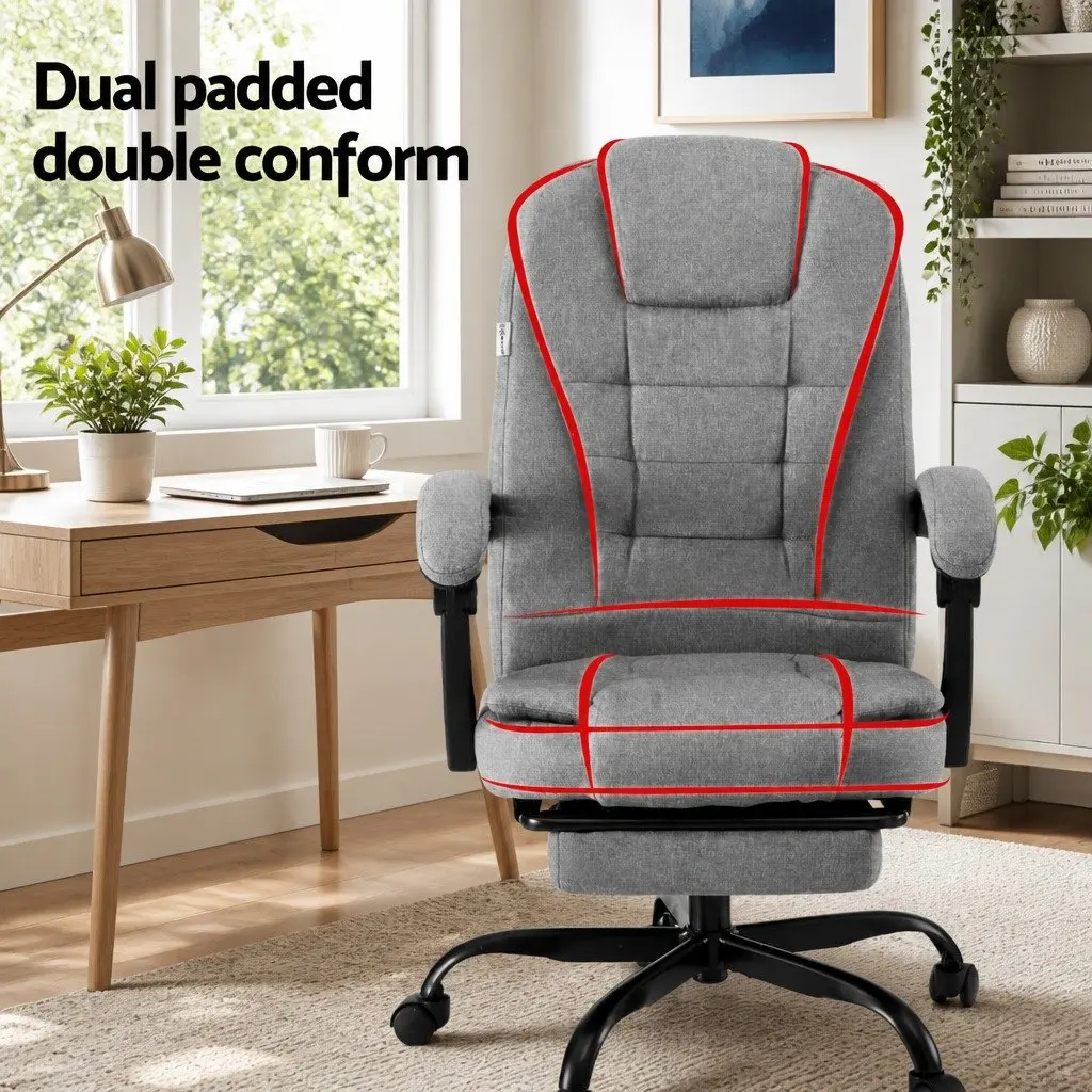 High Back Grey Fabric Executive Office Chair with Footrest