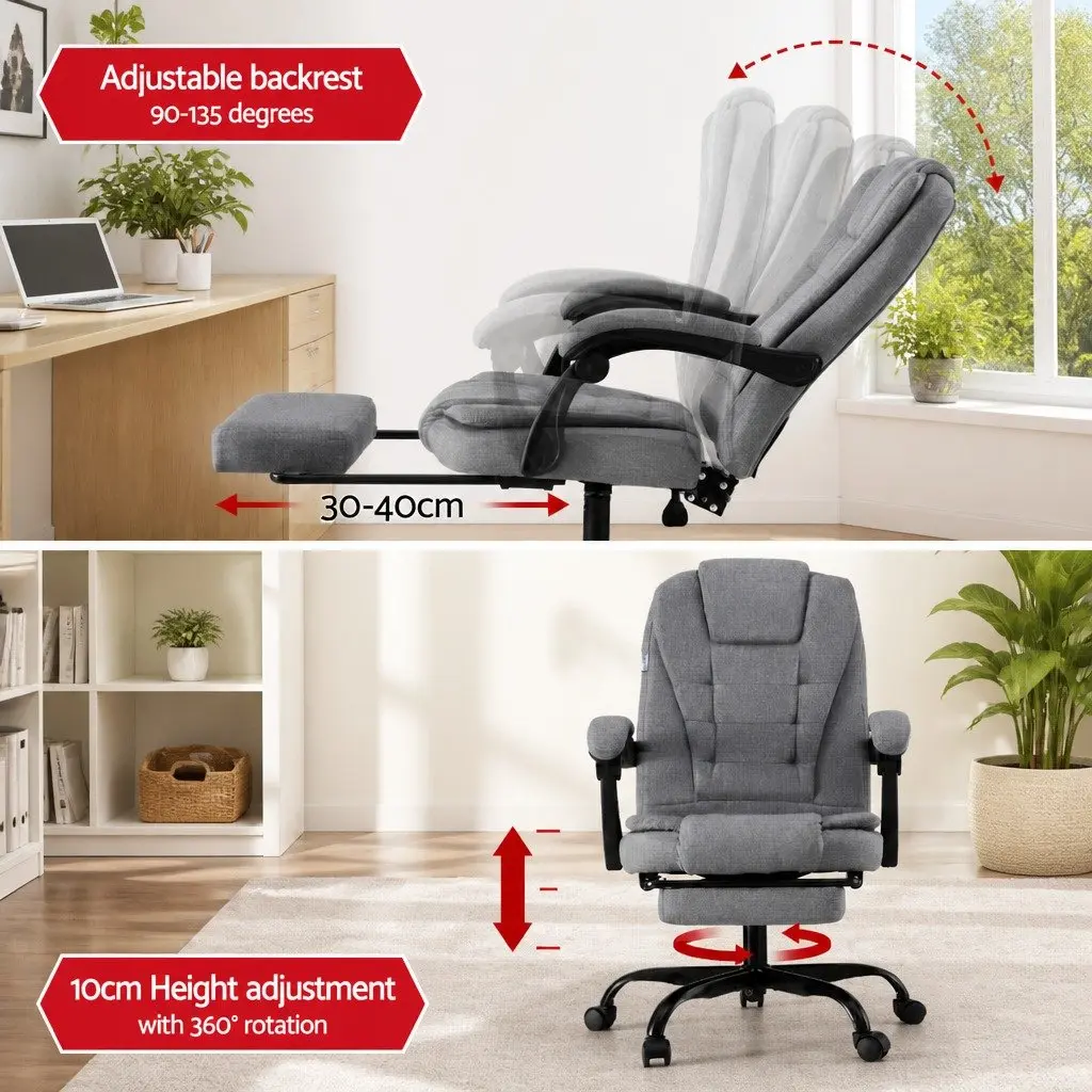 High Back Grey Fabric Executive Office Chair with Footrest